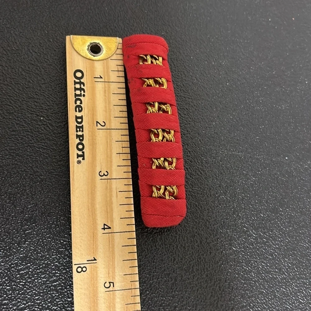 Vintage Hair Clip Barrette Red Fabric Braided Ribbon Chain Made in France